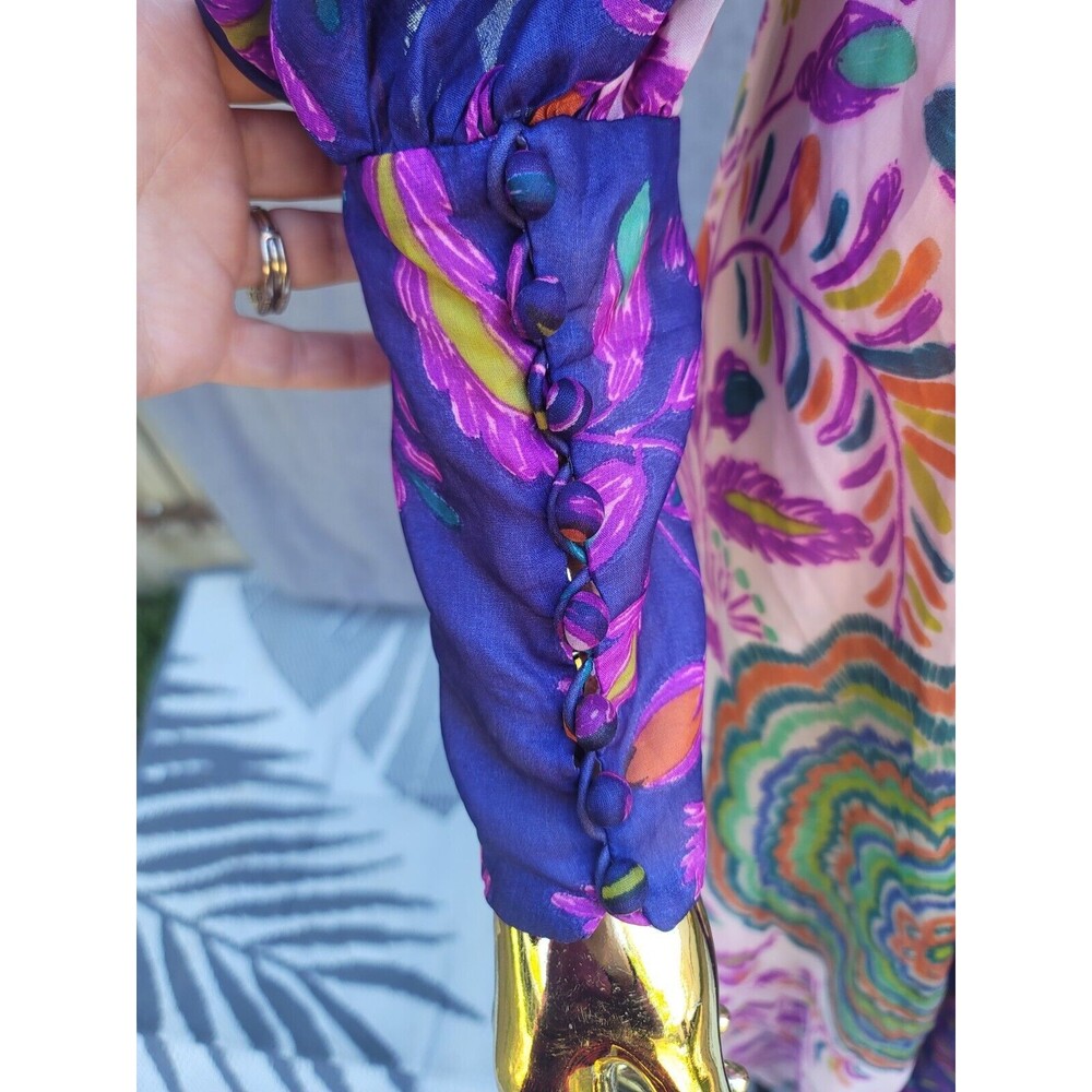 Vintage Lanvin Elizabeth Arden Fantasy Floral Print Silk Organza Maxi dress 1970 - Picture 3 of 16